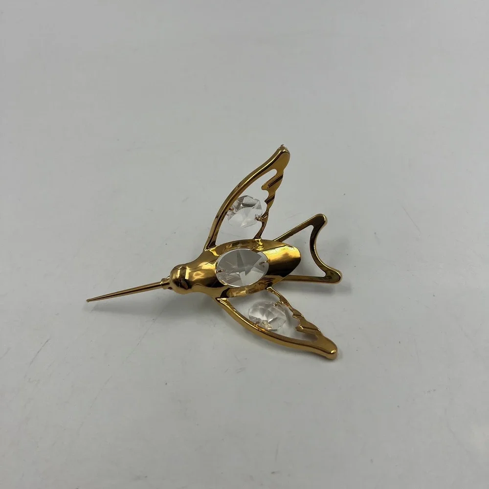 Vintage Gold Tone Hummingbird Napkin Ring Clear Crystal Accents Bird Decor 4in